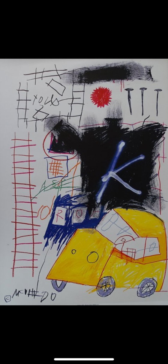 Image 1 of Kunstposter van Jean-Michel Basquiat – "Gele auto" (Rome-editie 2002)