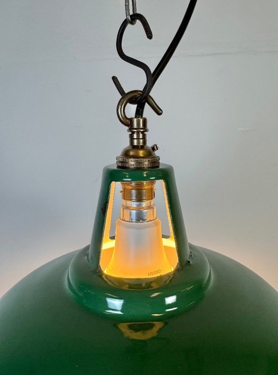 Image 1 of Industrial Green Enamel Factory Pendant Lamp, 1960s