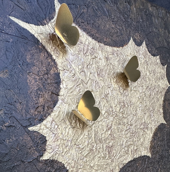 Image 1 of Acrylic painting on linen canvas, handmade brass butterflies