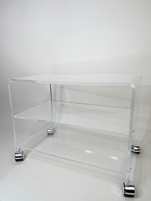 Plexiglas trolley, rolling cart, acrylic, vintage HiFi, space age