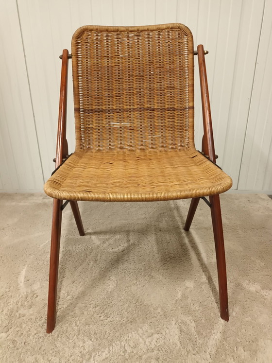 Mid-century stoel teak & rotan, Kuipstoelen, Hout, Bruin (foto 9 van 11)