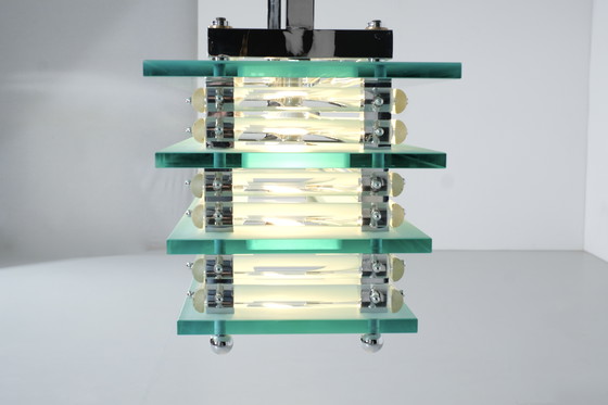 Image 1 of Large Glass Ceiling Hanging Chandelier, Italy 1970s