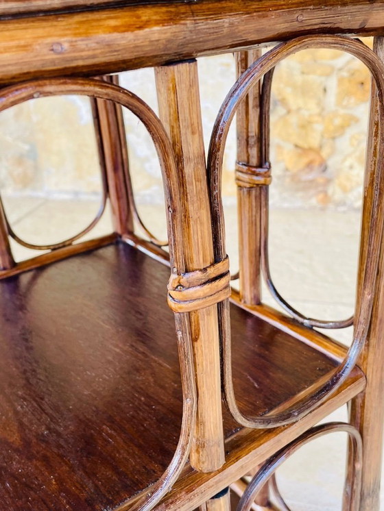 Image 1 of Vintage bamboe en rotan 3-laags plank, jaren 60