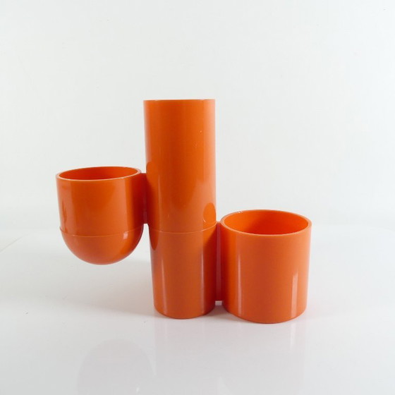 Image 1 of Bestekhouder, pennenhouder, jaren 70, oranje
