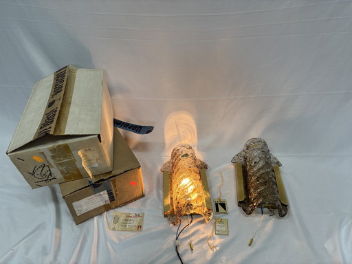Ensemble vintage de lampes murales en verre de Murano et laiton Kaiser Leuchten