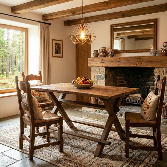 Antique dining table in X shape (c.1920) #16, Wood, Brown, Rustic (photo 41 of 48)