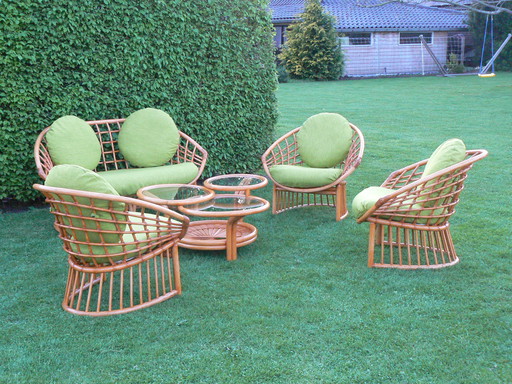 Set di divani Schütz in 5 pezzi vintage in rattan unico, anni '80/'90