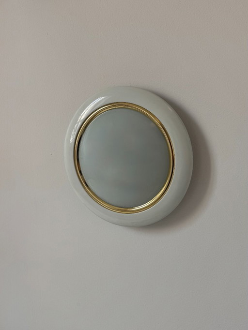 Aplique circular vintage, metal latón y cristal esmerilado, Francia 1980