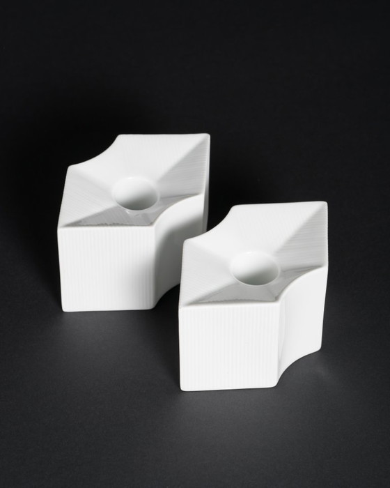 Image 1 of Vintage ROSENTHAL Sami Wirkkala German Bisque Porcelain Vase Duo & Candleholders