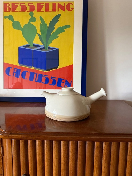 Image 1 of Teekanne aus cremefarbenem Kunststein im Mid-Century-Modern-Stil, Franco Bucci, Italien, ca. 1970