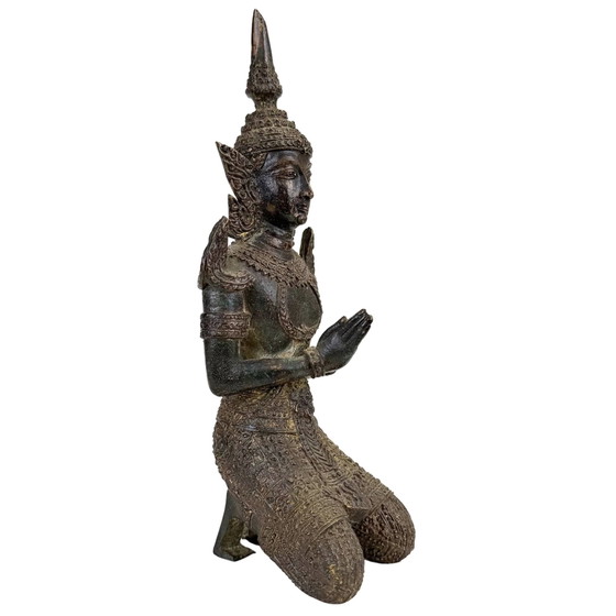 Thaise Bronzen Theppanom Tempelwachter – Boeddhistische Beschermengel – 21.7 cm – Beeldhouwkunst (photo 2 of 10)
