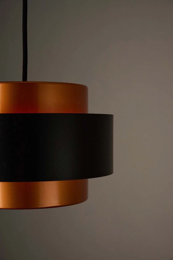 Suspension "Juno" en cuivre et noir par Jo Hammerborg pour Fog & Mørup, 1963, Plafonniers, Métal, Plastique (photo 5 sur 8)