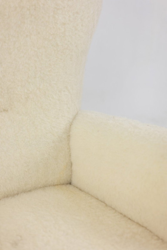 Image 1 of Armchair, or bergère, with its bouclé fabric. 1950s
