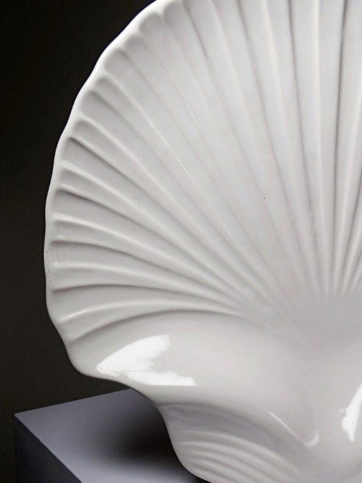 Grande coupe en céramique émaillée coquille St Jacques vintage Portugal