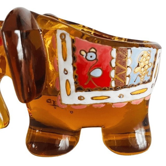 Image 1 of Vintage Moser Royo elephant amber glass enamel decorative pipe holder 1930s