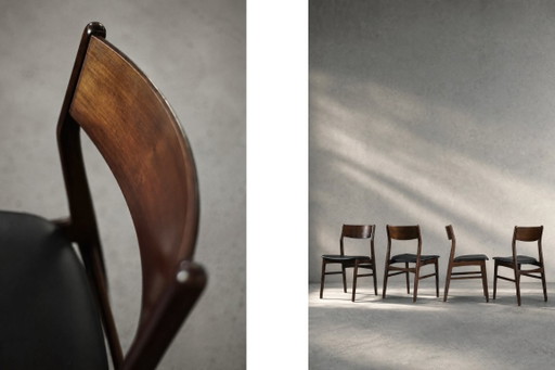 Sedie da pranzo scandinave moderne di metà secolo in faggio e palissandro, anni '60, set di 4, set di 4
