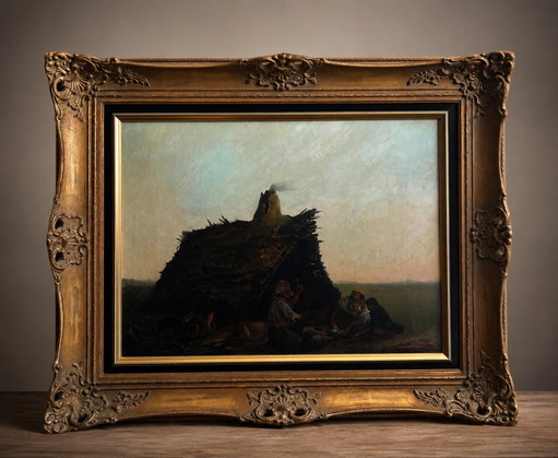 Original oil painting by Tiquidi - In an ornate frame – schilderijen tekeningen, Wood, Canvas
