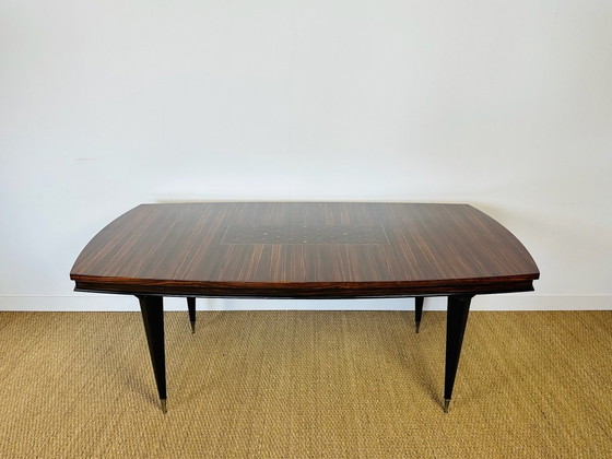 Image 1 of Art Deco modernistische eettafel met marqueterie van Macassar ebbenhout, 1940
