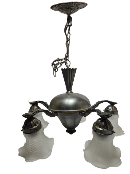 Art Nouveau kroonluchter, Duitsland, jaren 1900 – Glass, Metal