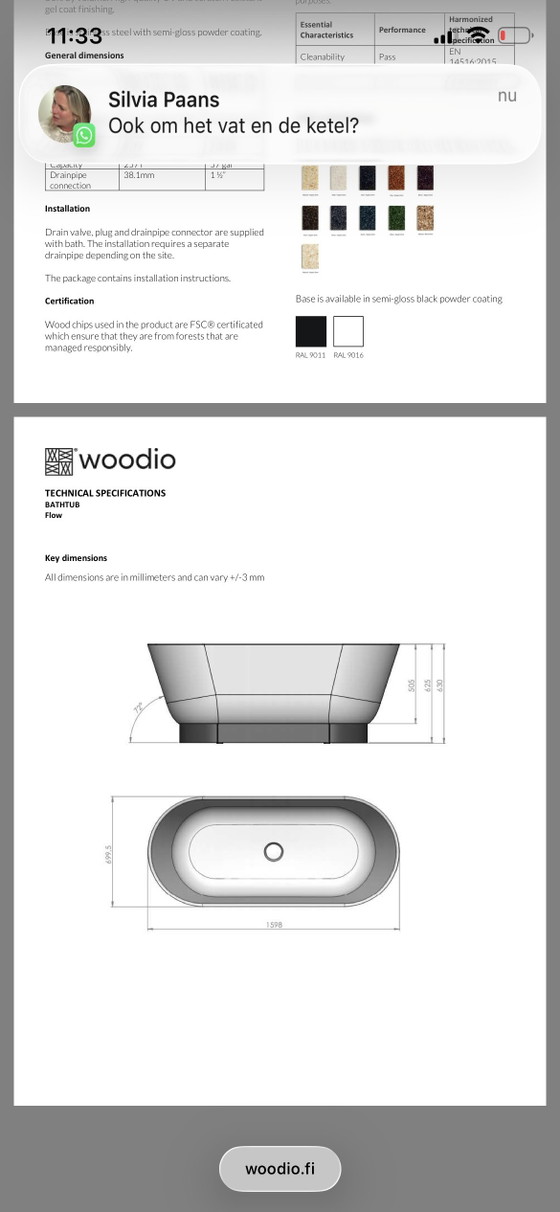 Image 1 of Bañera de diseño Woodio. Madera compuesta marrón oscuro.