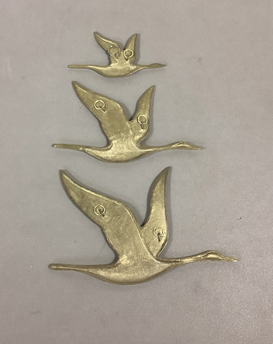Image 1 of Decorazione da parete in ottone vintage con oche e anatre, anni Settanta