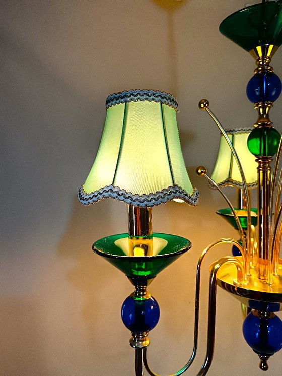 Image 1 of Plafondlamp, kroonluchter, art deco, Hollywood Regency, Gatsby, Murano glas, luxe verlichting, zeldzaam