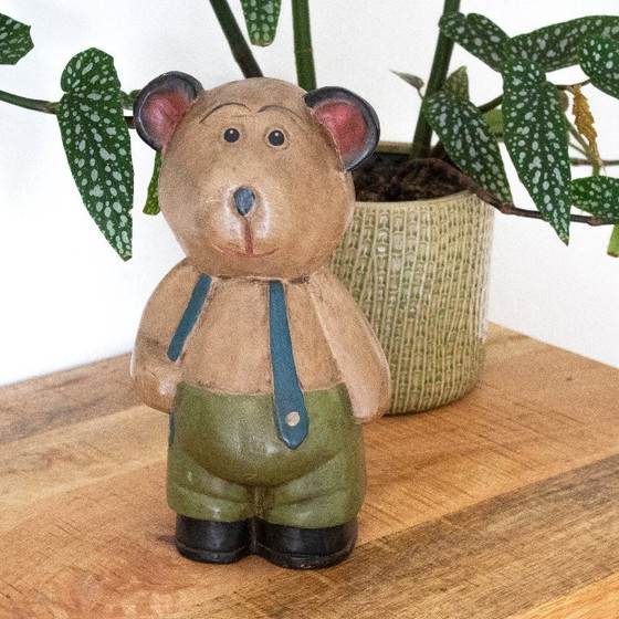 Image 1 of Statuetta vintage in legno a forma di orsacchiotto, risalente agli anni '70.