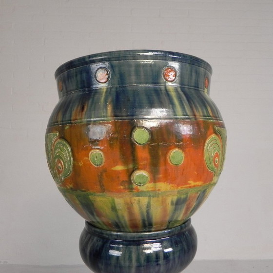 Image 1 of Flemish flowerpot on pedestal, ceramic, 1920s