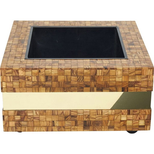 Mesa de bar vintage en madera de olivo y marquetería de latón de Sandro Petti, 1970