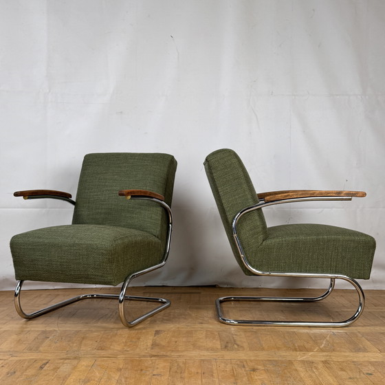 Image 1 of 2x S411 Tubular Steel Armchairs by Willem Hendrik Gispen for Thonet 1930s