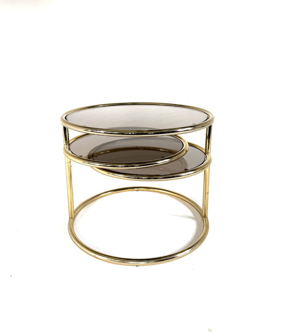 Image 1 of Vintage swivel brass & smoked glass coffee table, 1970s