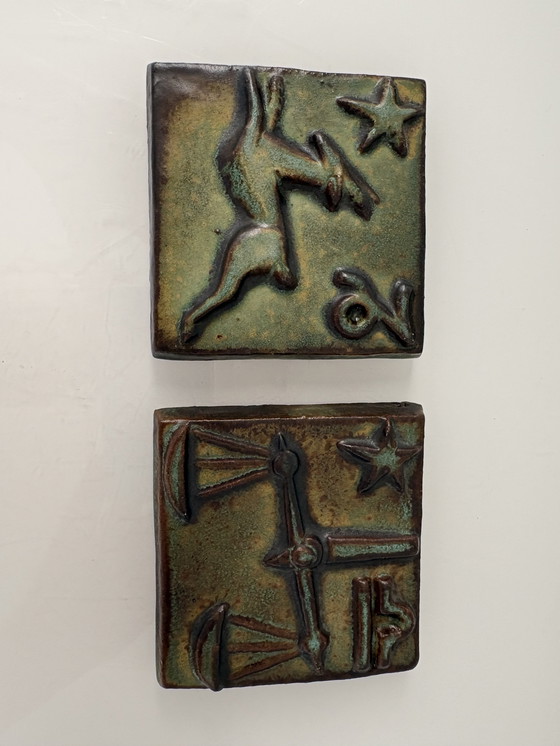 Image 1 of Two vintage 1960s/early 70s wall tiles with zodiac signs