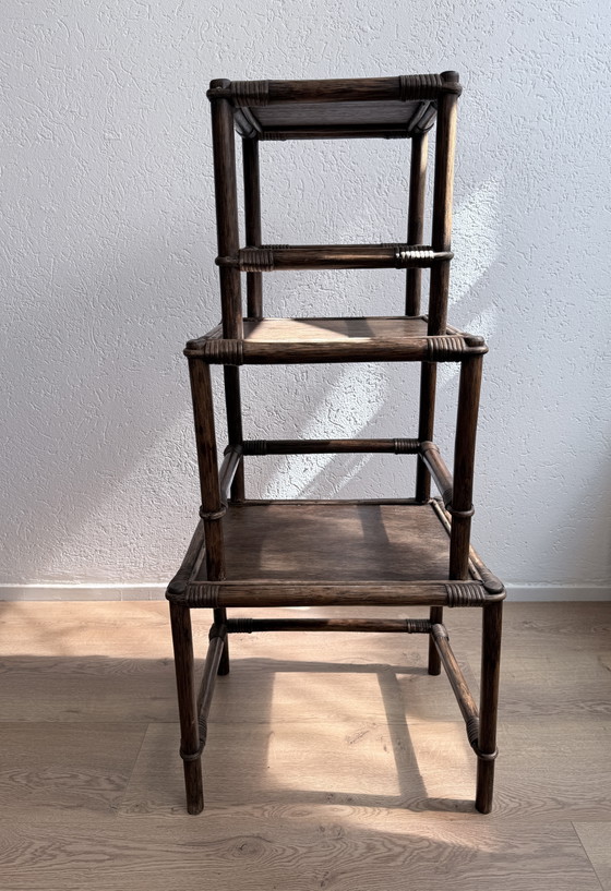 Image 1 of Ensemble de tables gigognes vintage en rotin Manou / Mime (années 1970)
