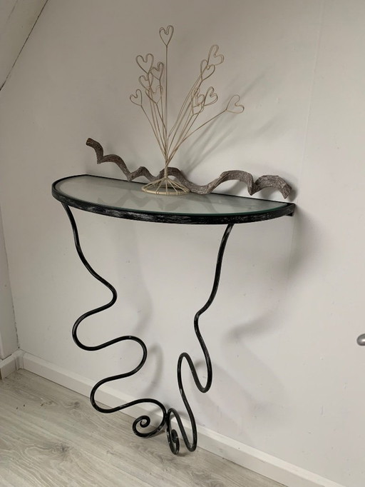 Vintage iron and glass console table