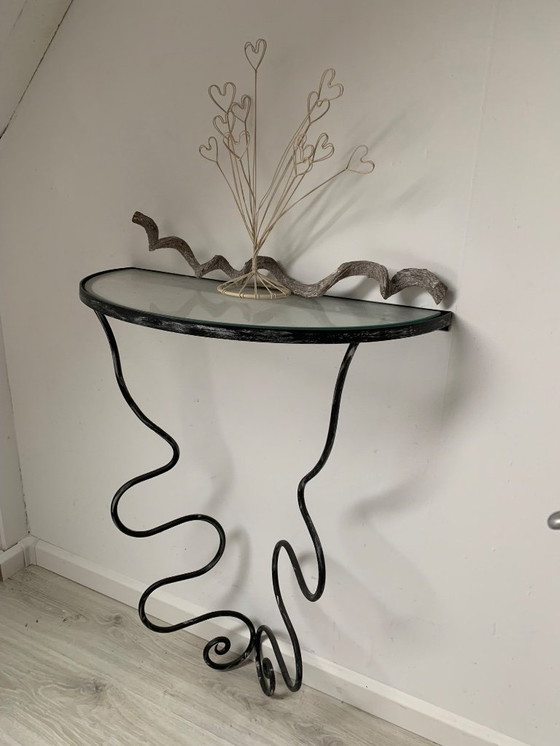 Image 1 of Vintage iron and glass console table