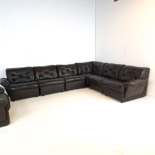 Vintage modular corner sofa 7-piece black/brown leather