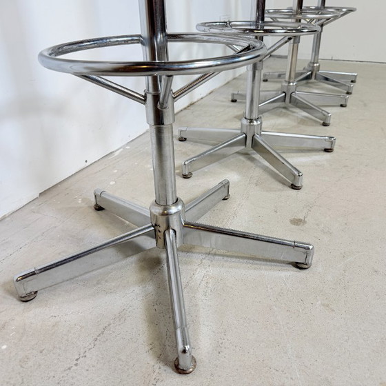 Chrome Bar Stools 1970s Cognac Faux Leather Upholstery – Barstools, Skai (photo 8 of 14)