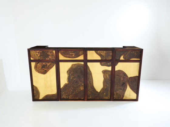 Image 1 of Isabelle and Richard Faure Oxidized Brass Bar Cabinet Counters 1970s