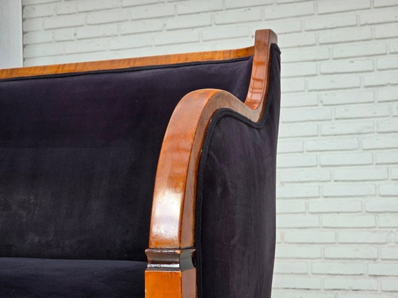 Image 1 of 1950s, Danish art deco 2-seater sofa, ash wood, furniture velour.