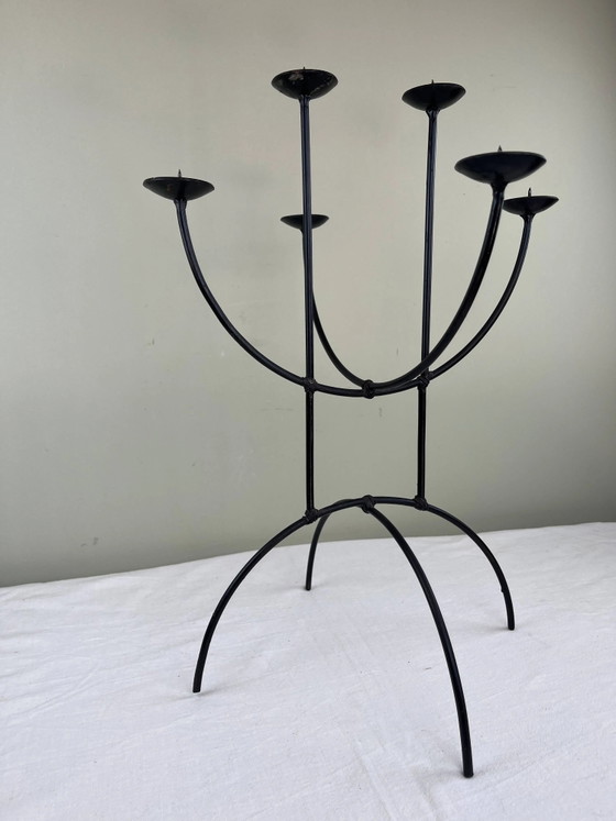 Sculpturale kroonluchter van smeedijzer – Kandelaars en kaarsen, Iron, Bauhaus (photo 4 of 15)