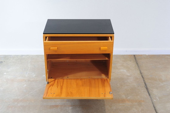 Image 1 of Mid Century Nightstands Ash Veneer & Black Glass František Mezulánik Nový Domov 1970s Czechoslovakia