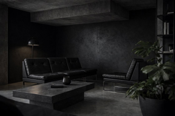 Image 1 of Vintage Mid-Century German Modern Minimalist Leather & Chrome Modular Sofa from Klöber, 1980s, Set of 4