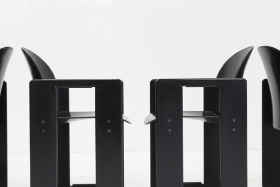 Image 1 of Chaises de salle à manger Dialogo en cuir noir par Afra et Tobia Scarpa pour B&B Italia
