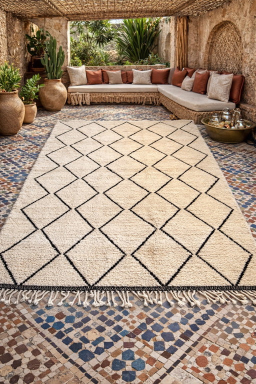 Authentiek Handgemaakt Berber Tapijt uit het Atlasgebergte – Zachte Wol & Tijdloos Marokkaans Design (298 × 195 cm)