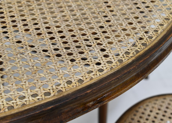 Tavolo da pranzo Bistro Michael Thonet antico in legno curvato e canna - Austria, Tavoli da pranzo, Rattan (foto 7 di 10)