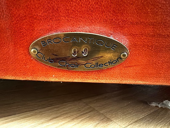 Image 1 of Brocantique Jacques Adnet Art Deco Set: Leren bank, fauteuil en poef
