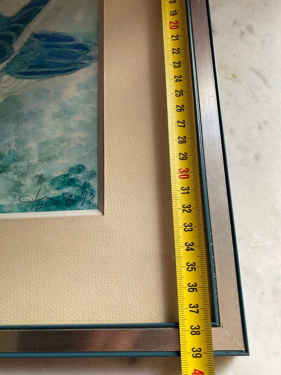 Original watercolor, signed and dated, loon on the water, framed under glass – Paintings & Drawings, Aluminium (photo 6 of 9)