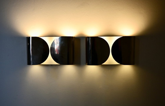 Image 1 of Applique Foglio in metallo cromato di Tobia & Afra Scarpa per Flos, anni '60, set di 2