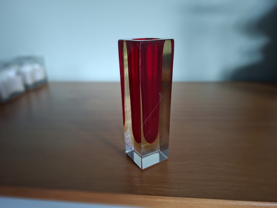 Image 1 of Murano Sommerso Red Yellow Iconic Vase, Italian Design