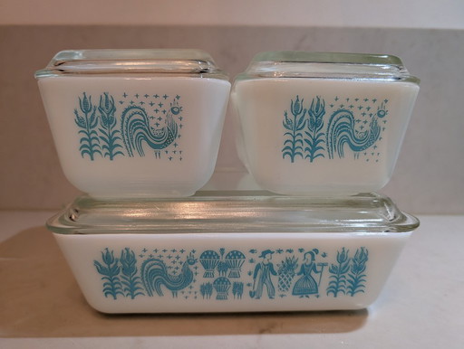 Set complet Vintage Pyrex USA Butterprint Amish pour réfrigérateur (1957) - État neuf!